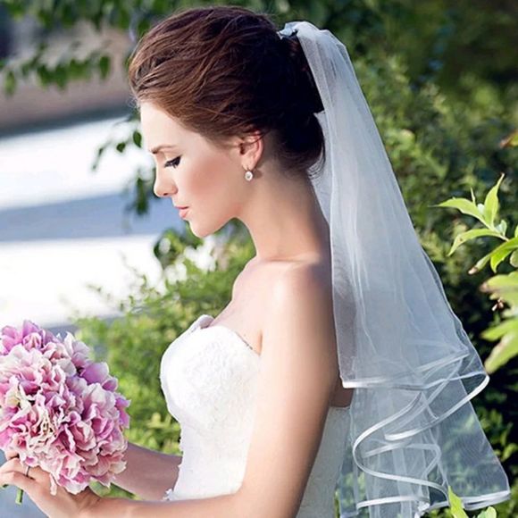 Simple Tulle White Ivory Two Layers Wedding Veils - Picture 1 of 2